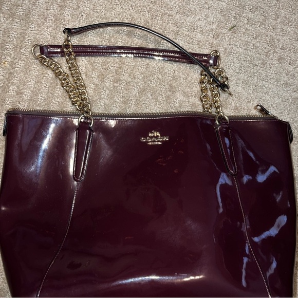 Coach Handbags - COACH Burgundy Patent Leather Tote